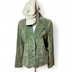 VTG Pursuits Ltd Olive Green Suede Leather Blazer Jacket Women’s XL Y2K
